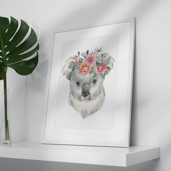 Watercolor Floral Baby Koala Illustration Wall Art Print Poster Unframed - Picture 3 of 10